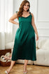 Plus size emerald green satin tie-shoulder midi night dress