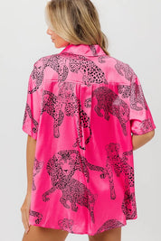 BiBi Leopard Print Short Sleeve Silky Satin Shirt Top | Tops Daverri Fashions