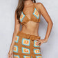 POL Crochet Halter Neck Cami and Skirt Sweater Set Outfit Sets