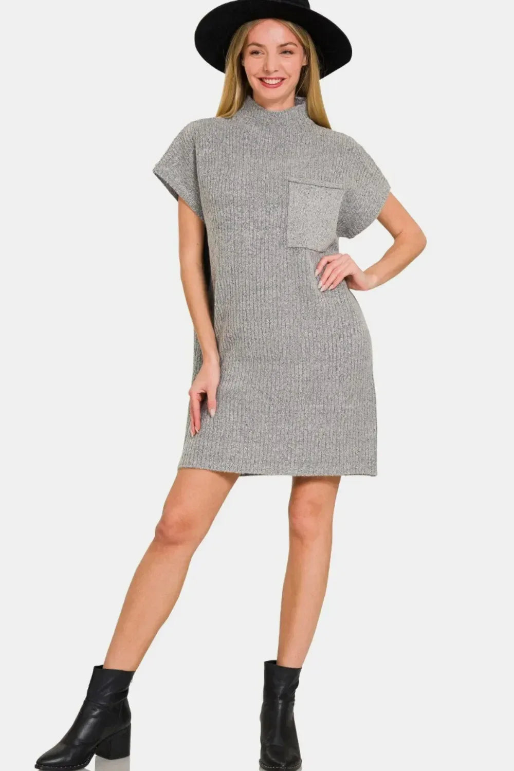 Zenana Short Sleeve Sweater Mini Dress - DAVERRI FASHIONS