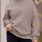Oversized mock neck dropped shoulder sweatshirt in soft muted gray with ribbed cuffs