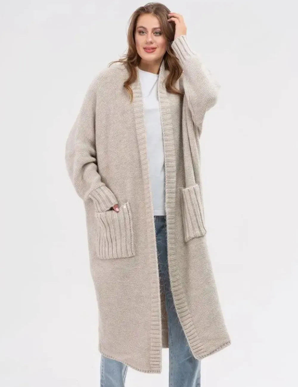 Dust Storm One Size Pocketed Open Front Long Sleeve Longline Cardigan | Cardigans Daverri Fashions
