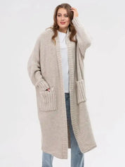 Dust Storm One Size Pocketed Open Front Long Sleeve Longline Cardigan | Cardigans Daverri Fashions