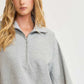 Umgee Full Size Half Zip Cropped Sweatshirt Plus Size Gray