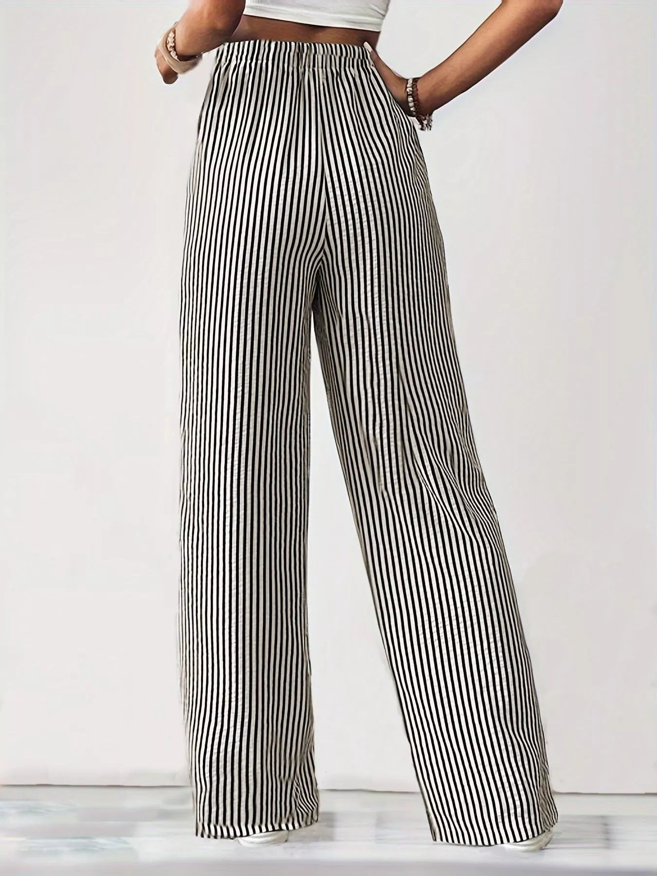 Daverri black and white striped high-waisted wide-leg pants