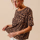 SO ME leopard thermal waffle knit top, tan with black spots, short sleeves
