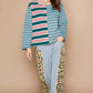 POL Color Block Striped Round Neck Long Sleeve T-Shirt - DAVERRI FASHIONS