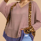 Umgee Leopard High-Low Dolman Sleeve Waffle Knit Top Plus Size - DAVERRI FASHIONS