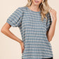 Mittoshop Contrast Striped Short Puff Sleeve Knit Top Tops