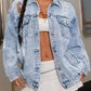 Distressed Wash Button Up Denim Jacket - DAVERRI FASHIONS