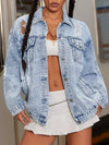 Distressed Wash Button Up Denim Jacket - DAVERRI FASHIONS