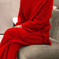 Vibrant red ribbed knit two-piece loungewear set for plus size