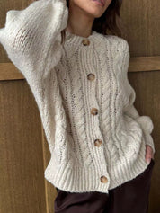 Ivory Cable Knit Button-Down Cardigan | Cardigans Daverri Fashions