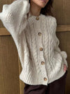 Cable Knit Button-Down Cardigan - DAVERRI FASHIONS