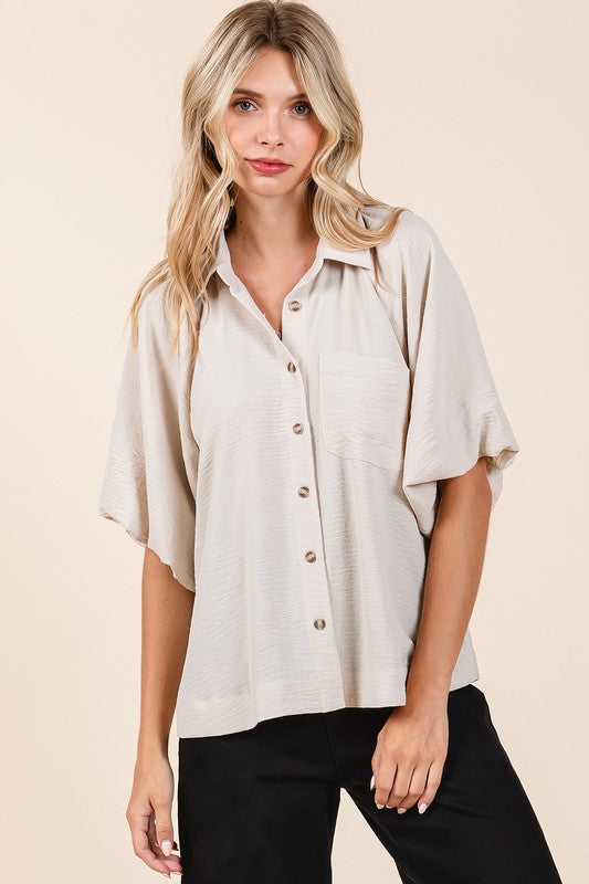 Mittoshop Airflow Short Bubble Sleeve Button Down Shirt