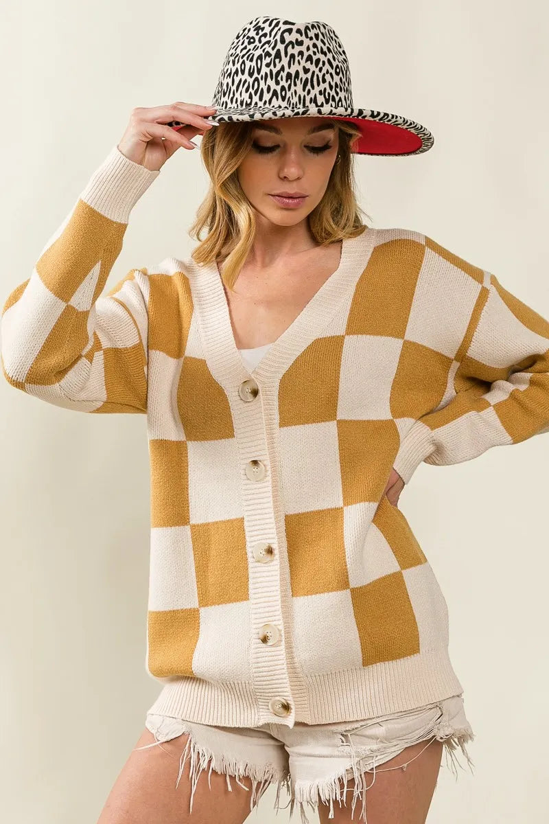 BiBi Checked V-neck Cardigan | Cardigans Daverri Fashions