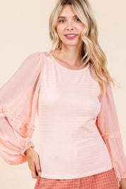 Mittoshop Mixed Media Textured Knit Chiffon Long Sleeve Top | Blouses Daverri Fashions