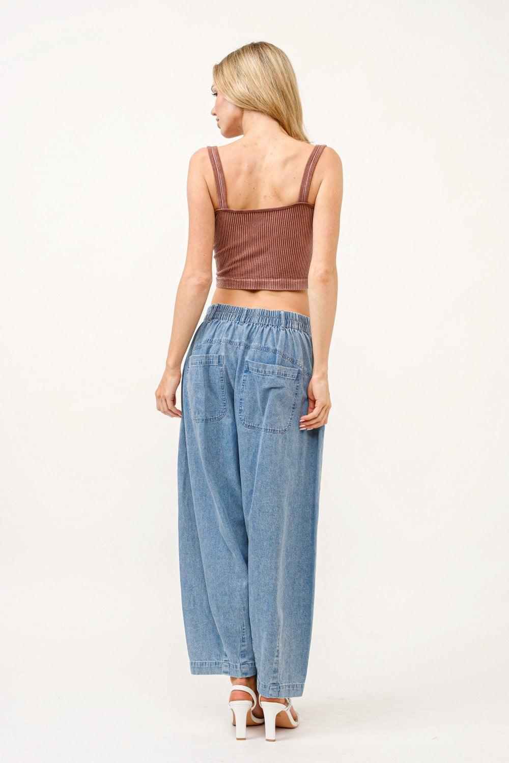 And The Why Elastic Back Pleated Baggy Jeans Jeans
