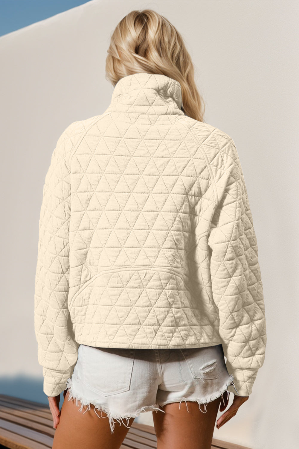 Half Zip Long Sleeve Quilted Sweatshirt with Pocket Tops