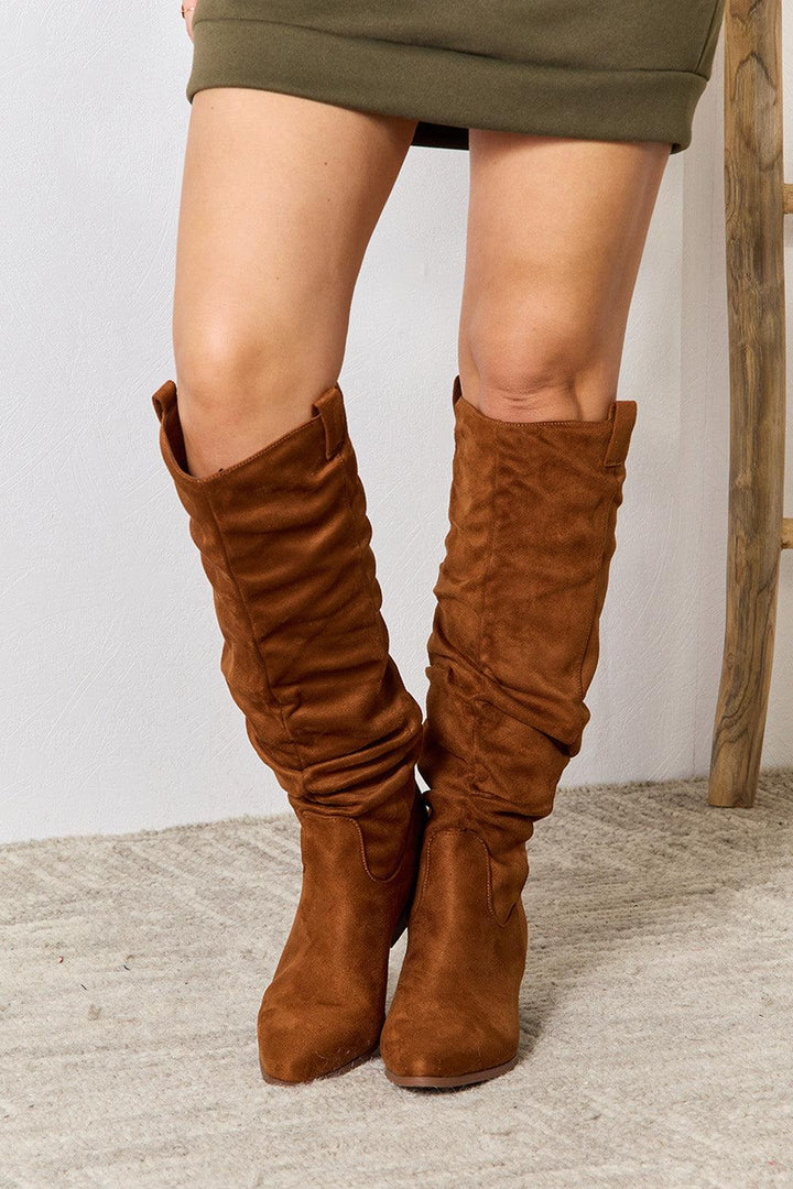 East Lion Corp Block Heel Knee High Boots Chestnut 6.5