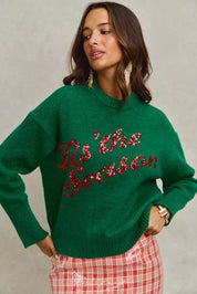 SO ME Sequins Lettering Christmas Holiday Sweater | Sweaters Daverri Fashions
