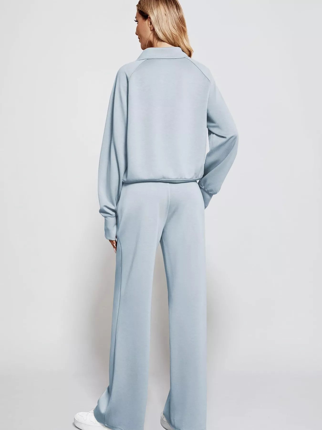 Full Size Half-Zip Sweatshirt and Wide-Leg Pants Set Plus Size | Outfit Sets Daverri Fashions
