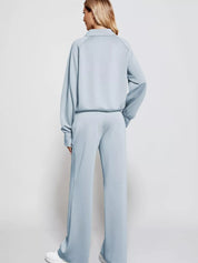 Full Size Half-Zip Sweatshirt and Wide-Leg Pants Set Plus Size | Outfit Sets Daverri Fashions