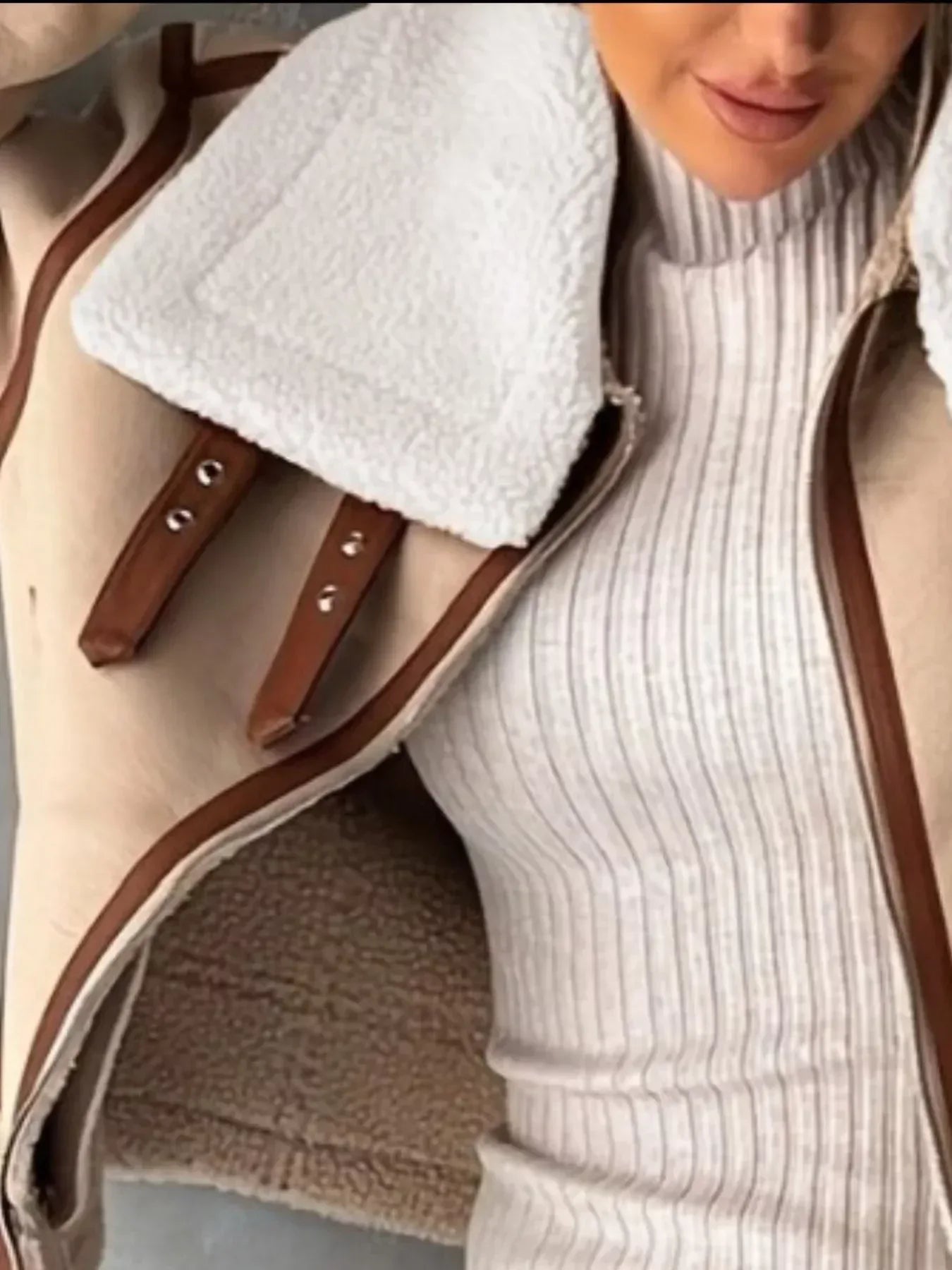 Shearling Lined Zip Up Jacket - DAVERRI FASHIONS