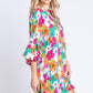 GeeGee Full Size Floral Round Neck Lantern Sleeve Mini Dress Mini Dresses