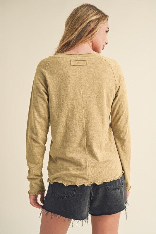 Aemi + Co Lettuce Hemline Round Neck Raglan Sleeve T-Shirt | T-Shirts Daverri Fashions