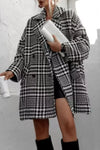 Houndstooth Collared Neck Long Sleeve Coat with Pockets - DAVERRI FASHIONS