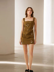 Brown Square Neck Mini Dress | Dresses Daverri Fashions