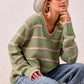 BiBi Striped Long Sleeve Sweater - DAVERRI FASHIONS