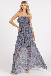 Dark Navy Mittoshop Ruffled Smocked Floral Halter Neck Maxi Dress | Daverri Fashions