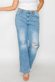 bytos Full Size Distressed High Rise Straight Jeans | Jeans Daverri Fashions