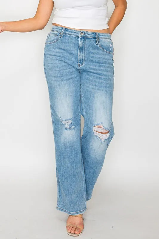 bytos Full Size Distressed High Rise Straight Jeans | Jeans Daverri Fashions