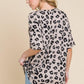 BOMBOM Button Detail Exposed Seam Leopard Half Sleeve Top