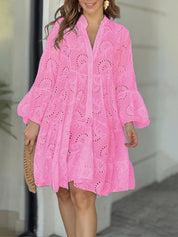 Pink Full Size Eyelet Ruffled Hem Tiered Dress Plus Size | Mini Dresses Daverri Fashions