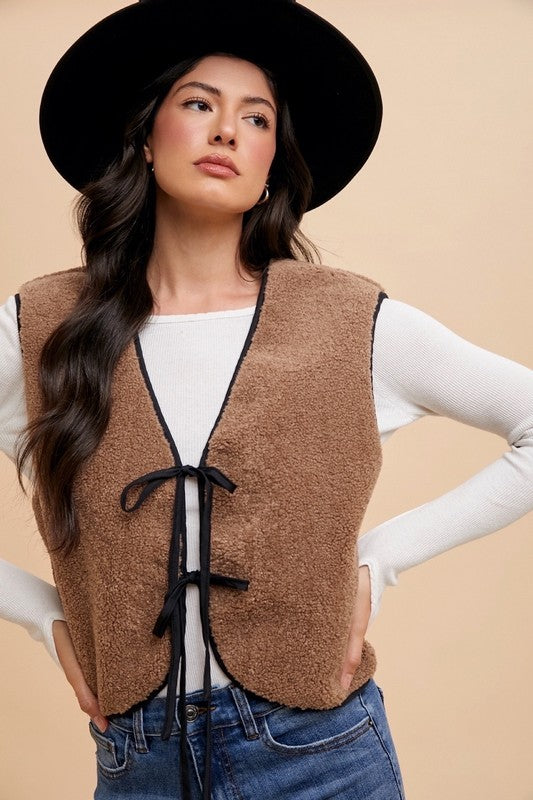 Annie Wear V-Neck Tie Detail Vest Coat