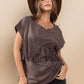 Ces Femme Fringe Detail Round Neck Short Sleeve Top - DAVERRI FASHIONS