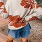 Cream-colored boho floral knit sweater for women