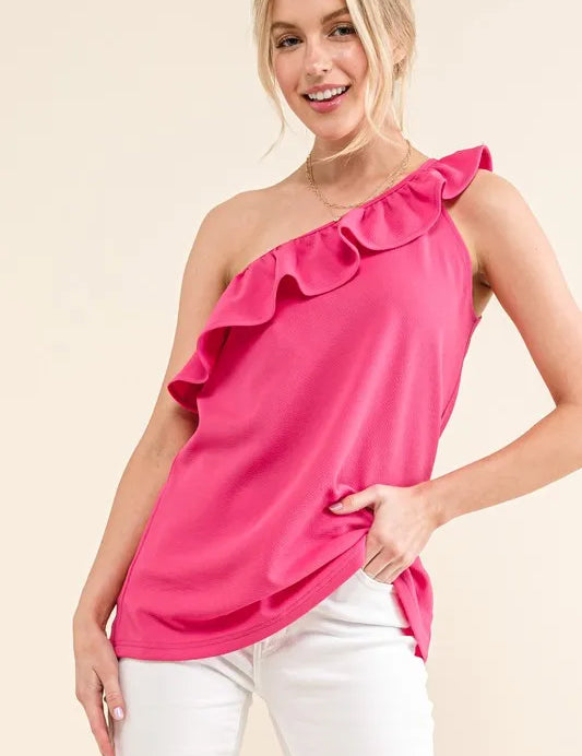 And The Why Ruffle One Shoulder Sleeveless Tank Top | Tops Daverri Fashions