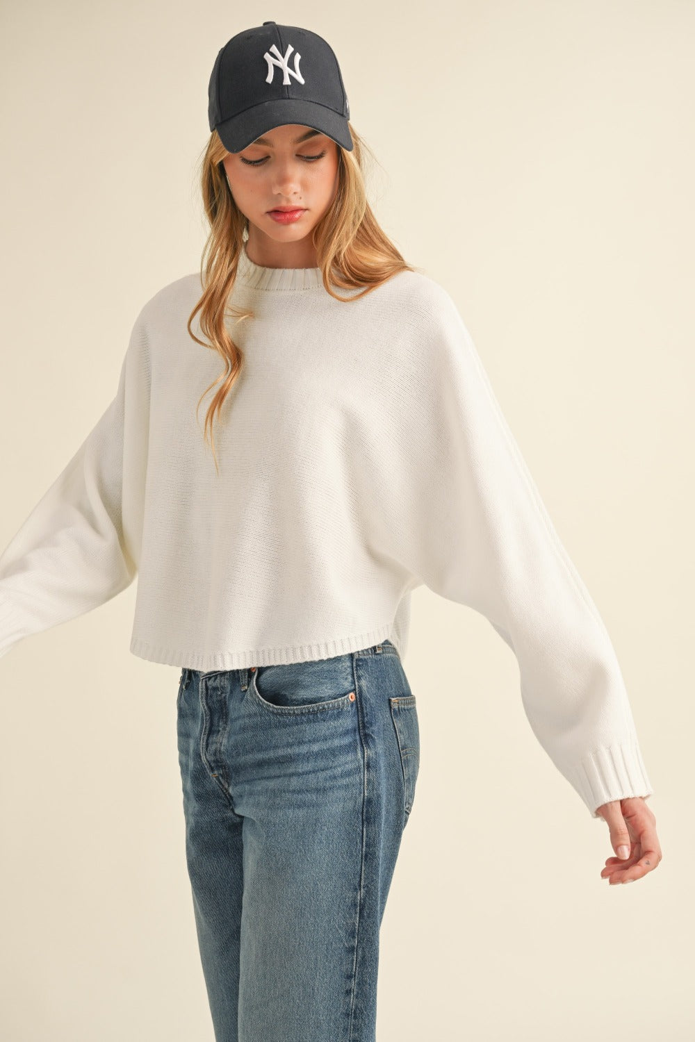 Mable Round Neck Dolman Sleeve Cropped Sweater Sweaters