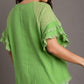 Umgee Full Size Cotton Gauze Round Neck Ruffle Eyelet Layered Sleeve Blouse Plus Size Blouses
