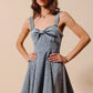SO ME Mineral Washed Bow Ribbon Denim Flare Dress Mini Dresses