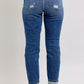 Judy Blue Full Size Mid Rise Boyfriend destroy Jeans with Yoke Pockets and Faux Selvedge Cuff Plus Size - DAVERRI FASHIONS