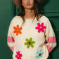 BiBi Colorful Floral Patched Sweater with Striped Sleeve - DAVERRI FASHIONS