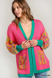 SUNRAY MIX Umgee Animal Print Open Front Sweater Cardigan | Sweaters Daverri Fashions