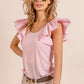 BiBi Wide Layered Ruffle Sleeve Scoop Neck Ribbed Top Tops