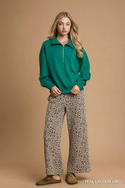Umgee Half Zip Drop Shoulder Sweatshirt | Sweatshirts Daverri Fashions